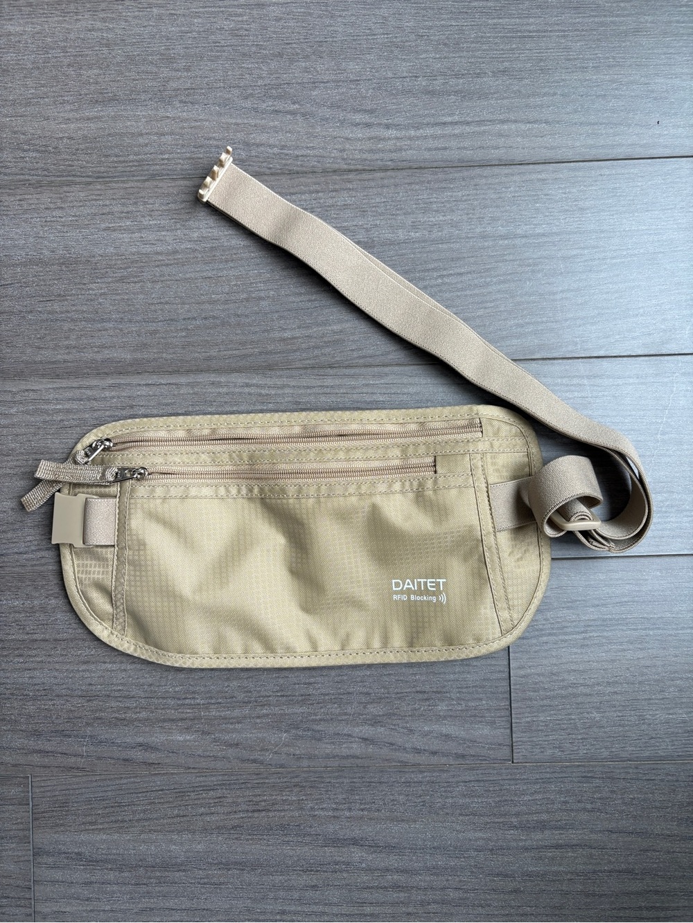 Beige RFID Blocking Money Belt Bag